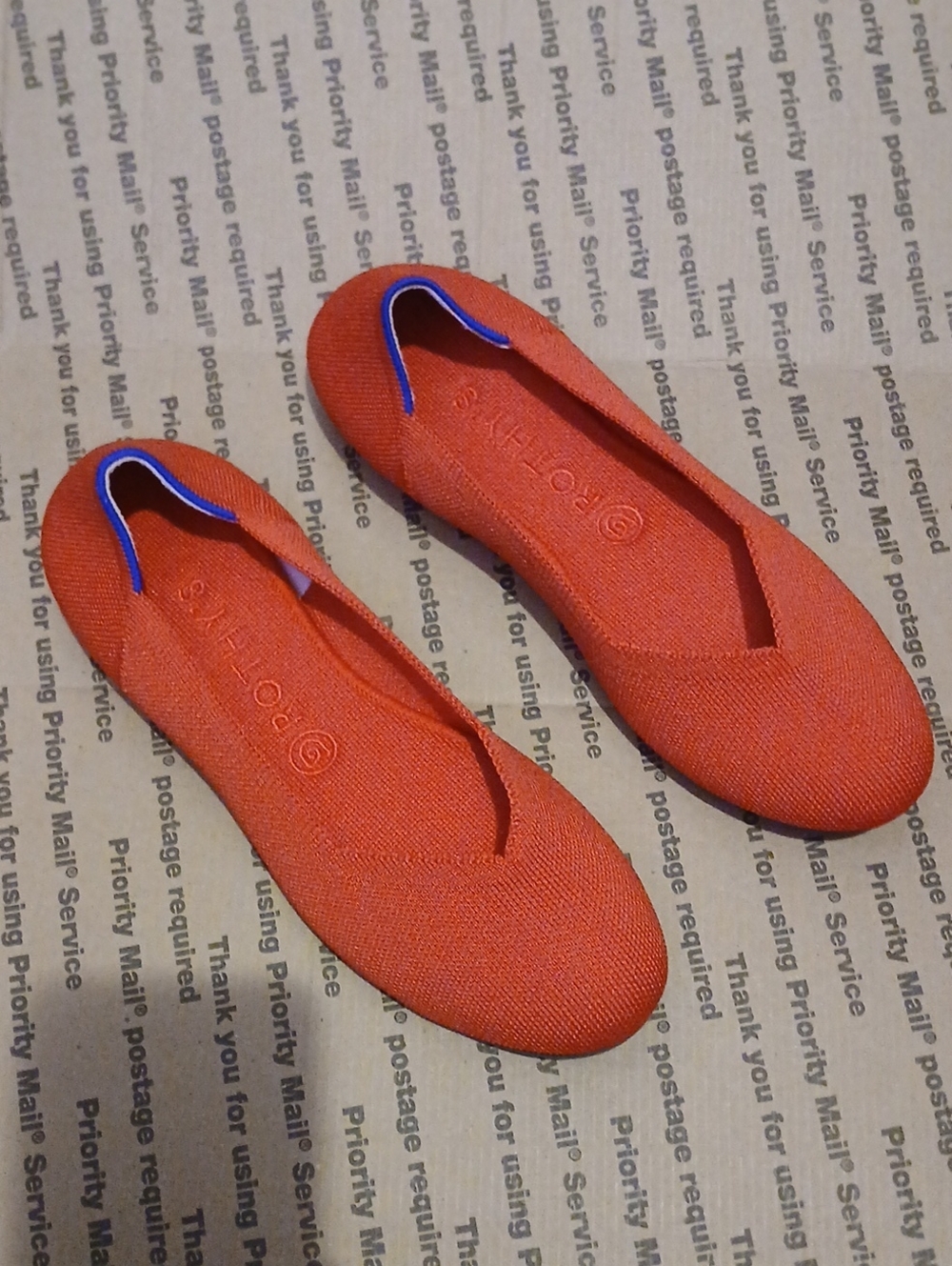 NEW Women’s Rothy's Ballet Flats in Orange with Blue Trim